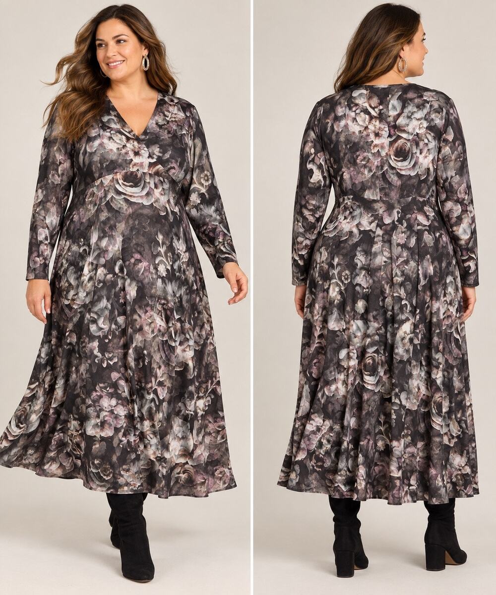 Soft Surroundings 3X Dark Floral Long Sleeve Midi Maxi Dress Boho Romantic